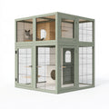 Recinto per gatti 120 x 60 x 120 cm in legno e rete metallica verde salvia con ripiani