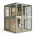 Gabbia per gatti 120 x 60 x 180 cm in legno e rete metallica verde salvia a due livelli