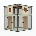 Recinto per gatti 140 x 70 x 150 cm in metallo e legno verde salvia a due livelli