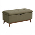 Panca contenitore 100 x 40 x 48 cm in tessuto verde con gambe in legno stile moderno