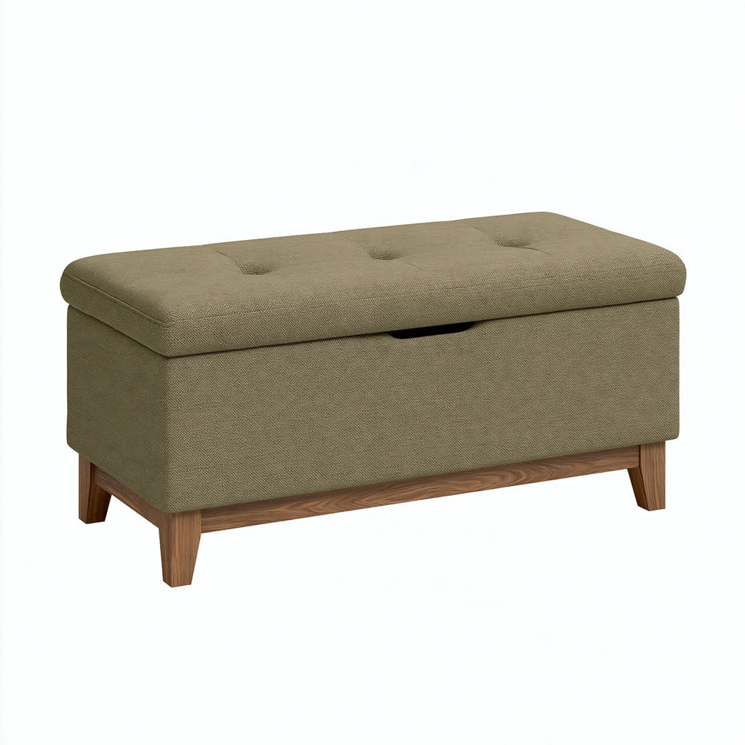 Panca contenitore 100 x 45 x 47 cm in tessuto marrone kaki con seduta imbottita stile moderno