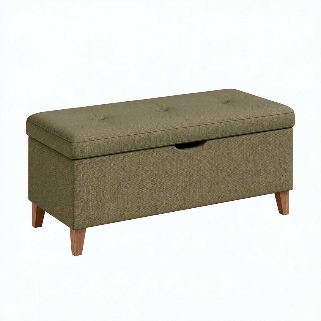 Panca contenitore 110 x 40 x 45 cm in tessuto verde oliva con seduta imbottita
