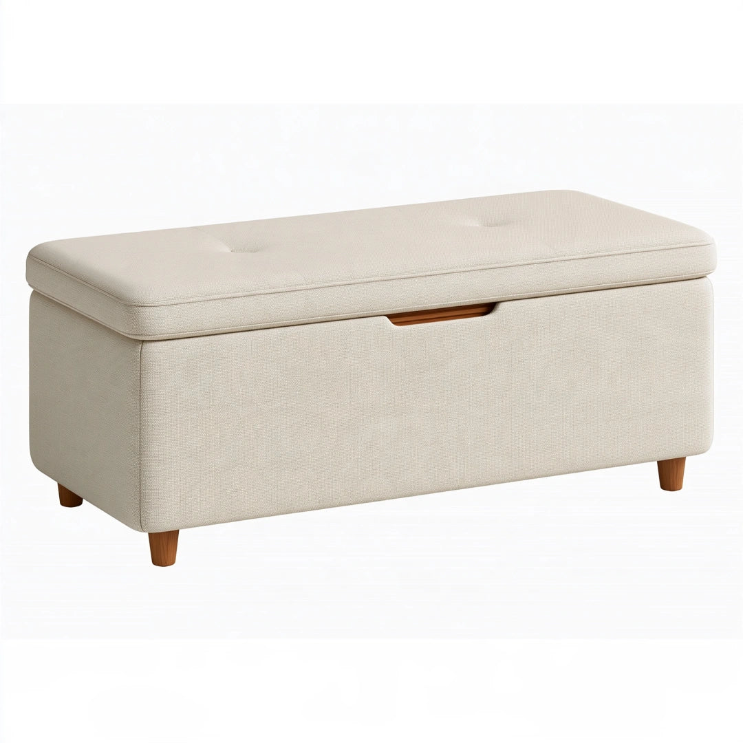 Panca contenitore 100 x 45 x 50 cm in tessuto beige con seduta imbottita stile moderno