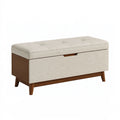 Panca contenitore 110 cm in tessuto beige e legno marrone con seduta imbottita