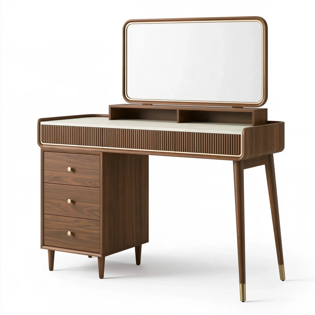 Toeletta 120 x 50 x 150 cm in legno marrone con specchio e cassetti stile moderno