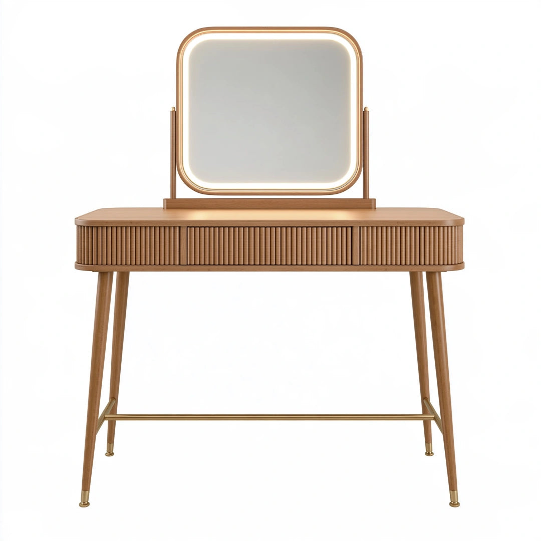 Toeletta 120 cm 45 cm 140 cm in legno marrone con specchio illuminato - stile moderno