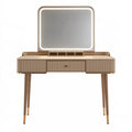 Toeletta con specchio 120 x 45 x 150 cm beige e oro in legno con luce LED stile moderno