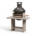 Barbecue da giardino 120 x 70 x 200 cm in cemento e acciaio nero con cappa