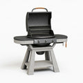 Barbecue a gas 150 x 70 x 120 cm in metallo nero e grigio con coperchio e ripiani laterali