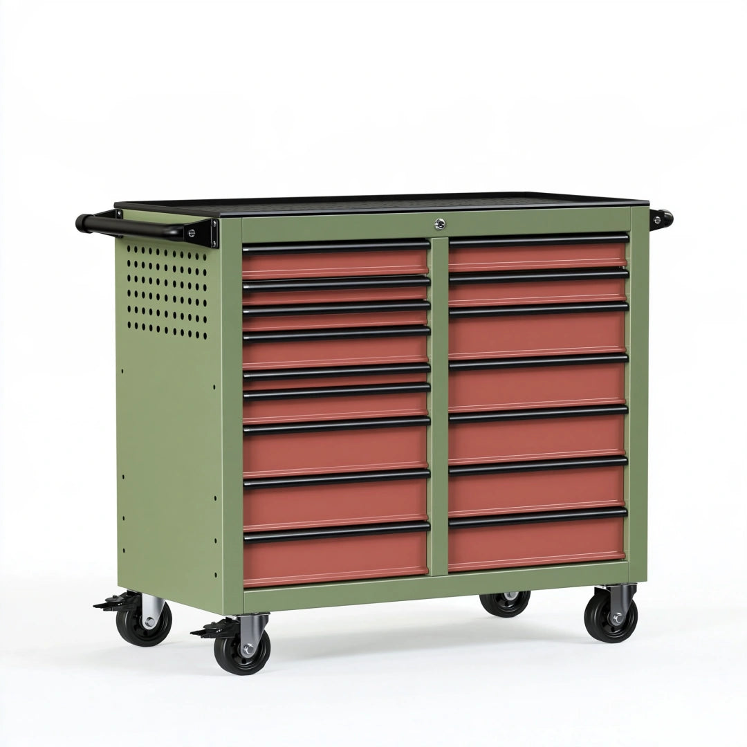 Cassettiera portautensili 120 x 60 x 90 cm in acciaio verde e rosso con ruote