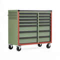Carrello portautensili 120 x 50 x 95 cm in acciaio verde e rosso con 14 cassetti per officina